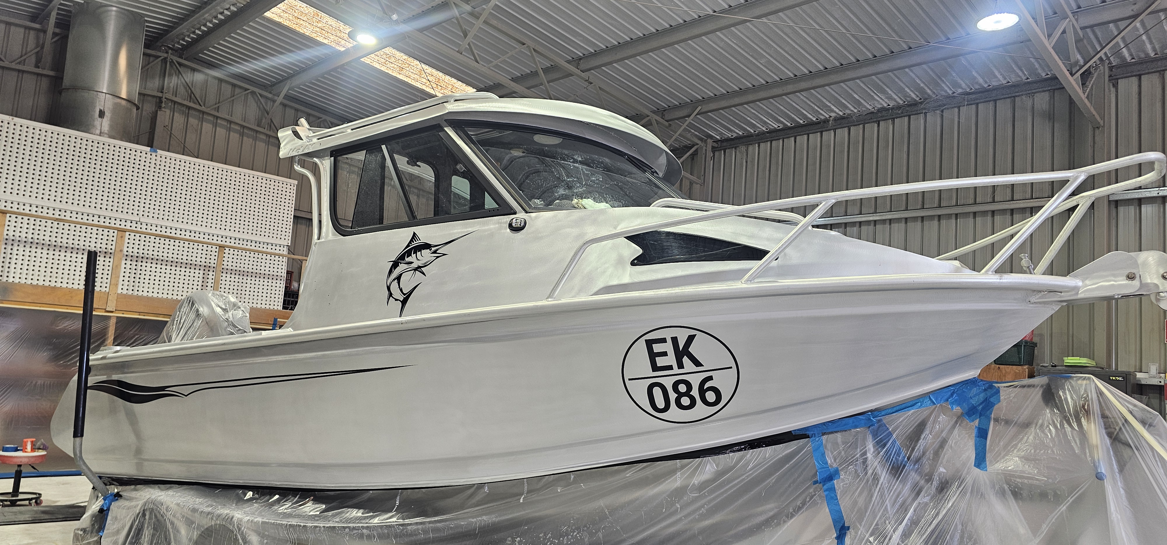 NYALIC clear coating application on aluminium boat western australia